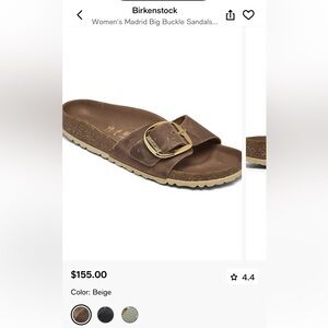 Birkenstock Madrid Big Buckle Brown Slide Sandals with Gold Buckle size 38